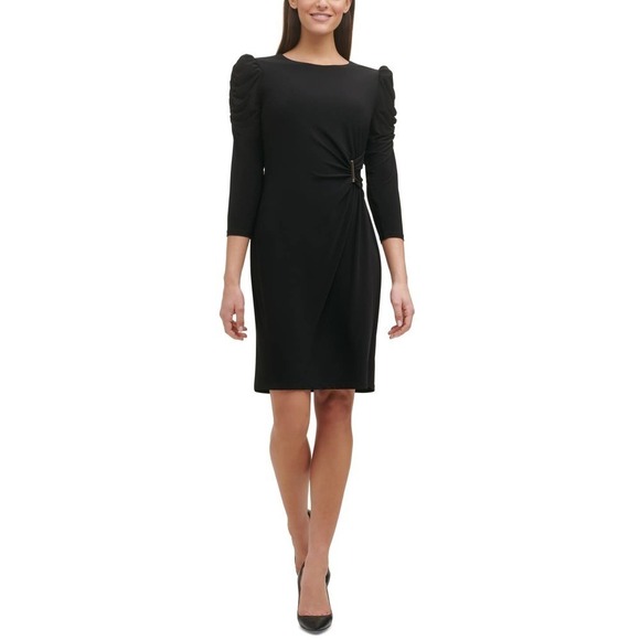 NEW TOMMY HILFIGER Puff-Shoulder Jersey Sheath Dress Black Size 6 - Picture 1 of 11